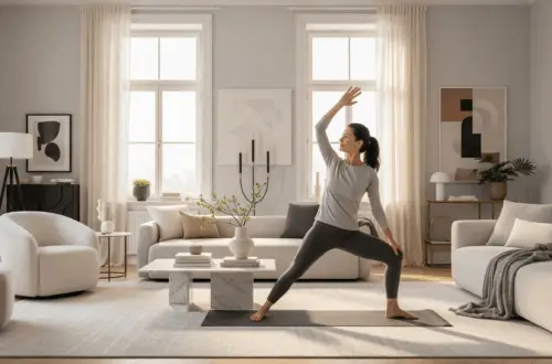 Yoga luxe à domicile Sélestat Strasbourg - Séance privée dans intérieur élégant adapté au rythme des cadres supérieurs